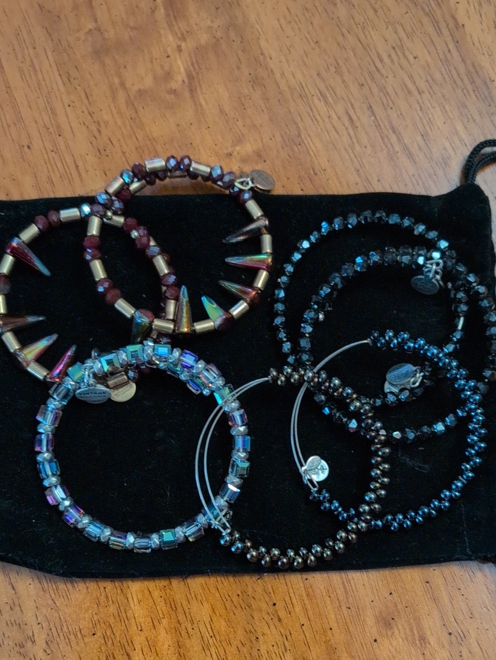 Set of Beaded Stretch Bangle Bracelets - Teal, Gunmetal, Iridescent